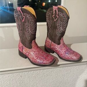 Kids Pink and Brown Cowboy Boots